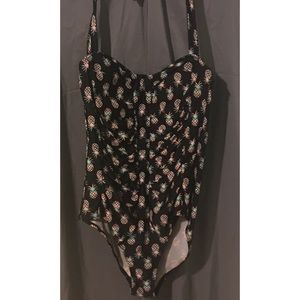 Black One Piece Swimsuit with Rainbow Pineapples